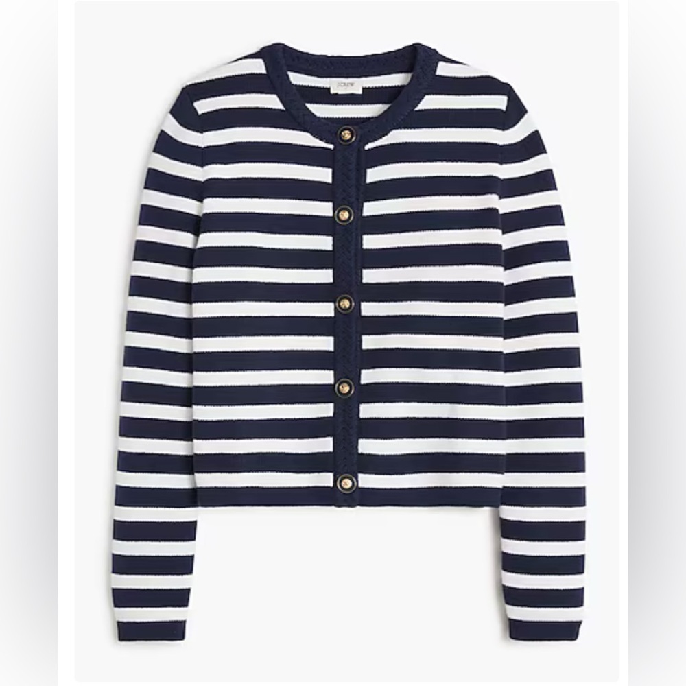 J. Crew Factory Navy & White Striped Lady Jacket Cardigan Sweater - Size S